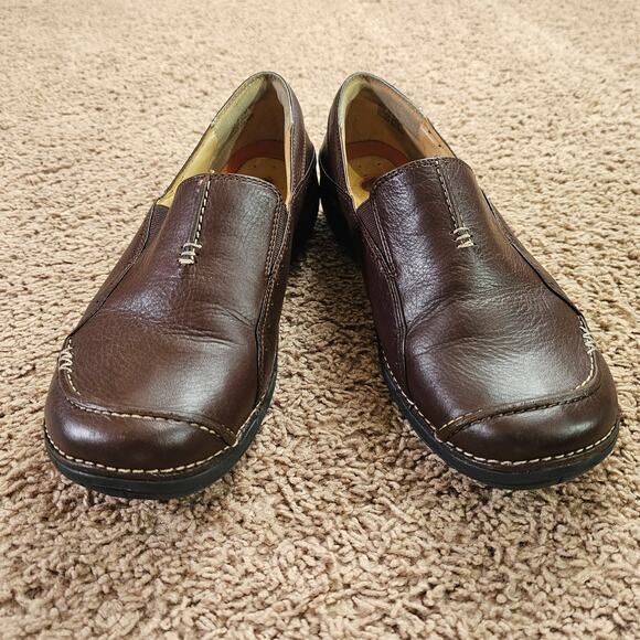 Clarks Unstructured Shoes Mens 10W Brown Leather Slip On Comfort Loafers w Box - Picture 3 of 12